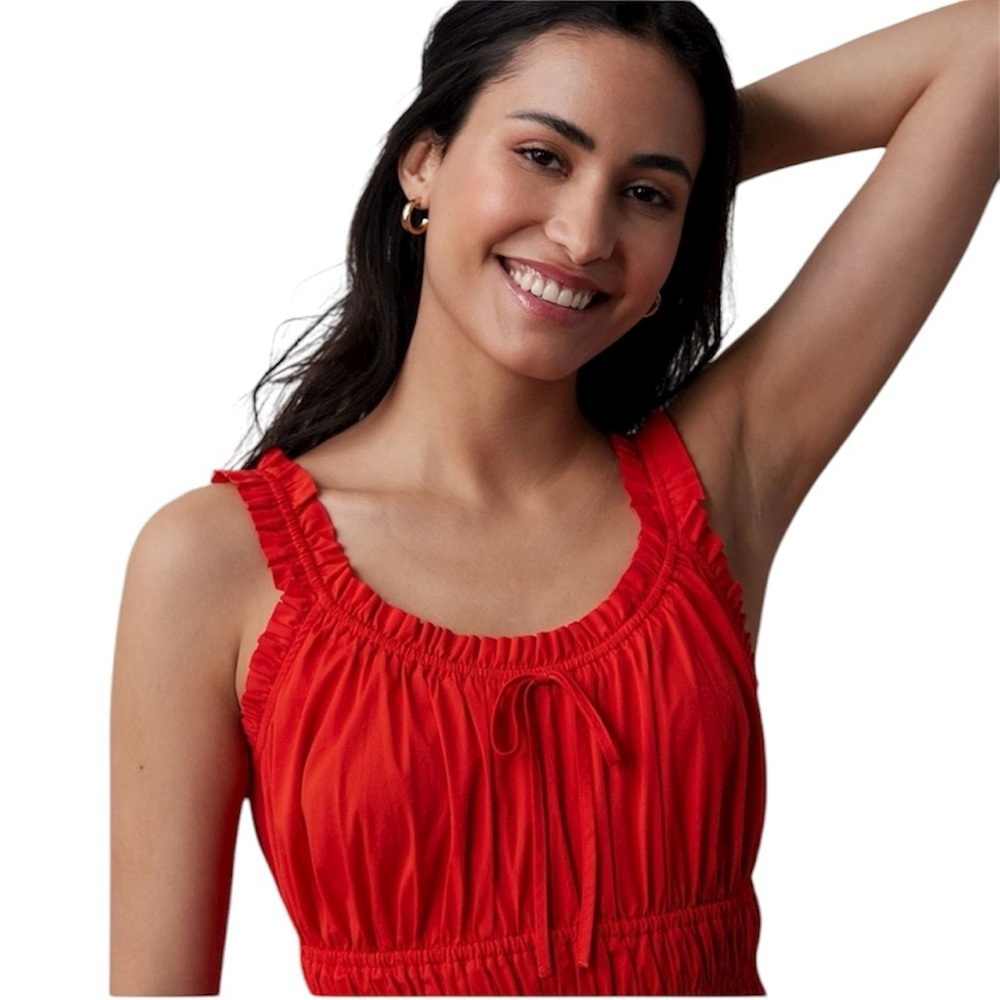 LAUREN CONRAD cotton shirred Red Top Size M
